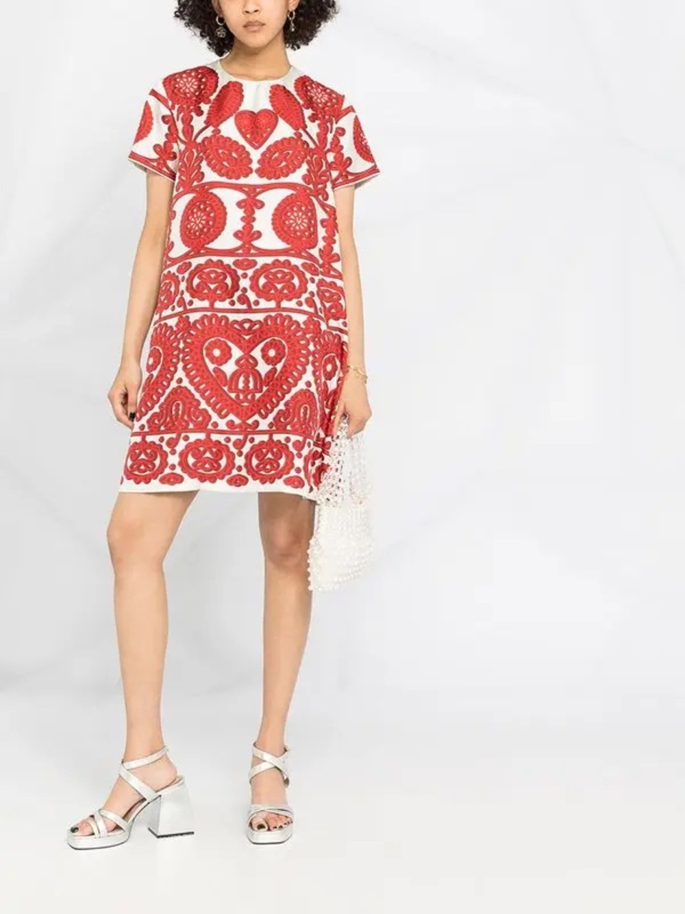 La DoubleJ Mini Swing Dress Parnaveg Cuore Print Red Size XS 100% silk
